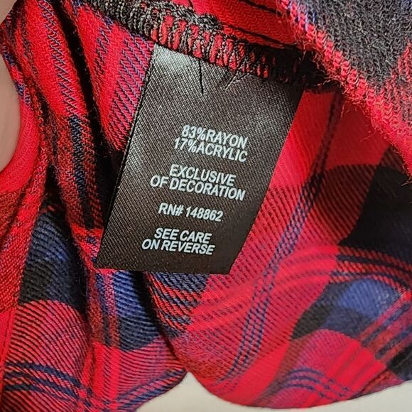 4X 26W Torrid Red Navy Plaid Babydoll Top Smocked Elastic Stretch Brushed Acryli - Picture 7 of 8